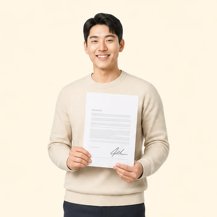 모닝 중고차 장기렌트카 서면 견적서를 들고 있는 고객